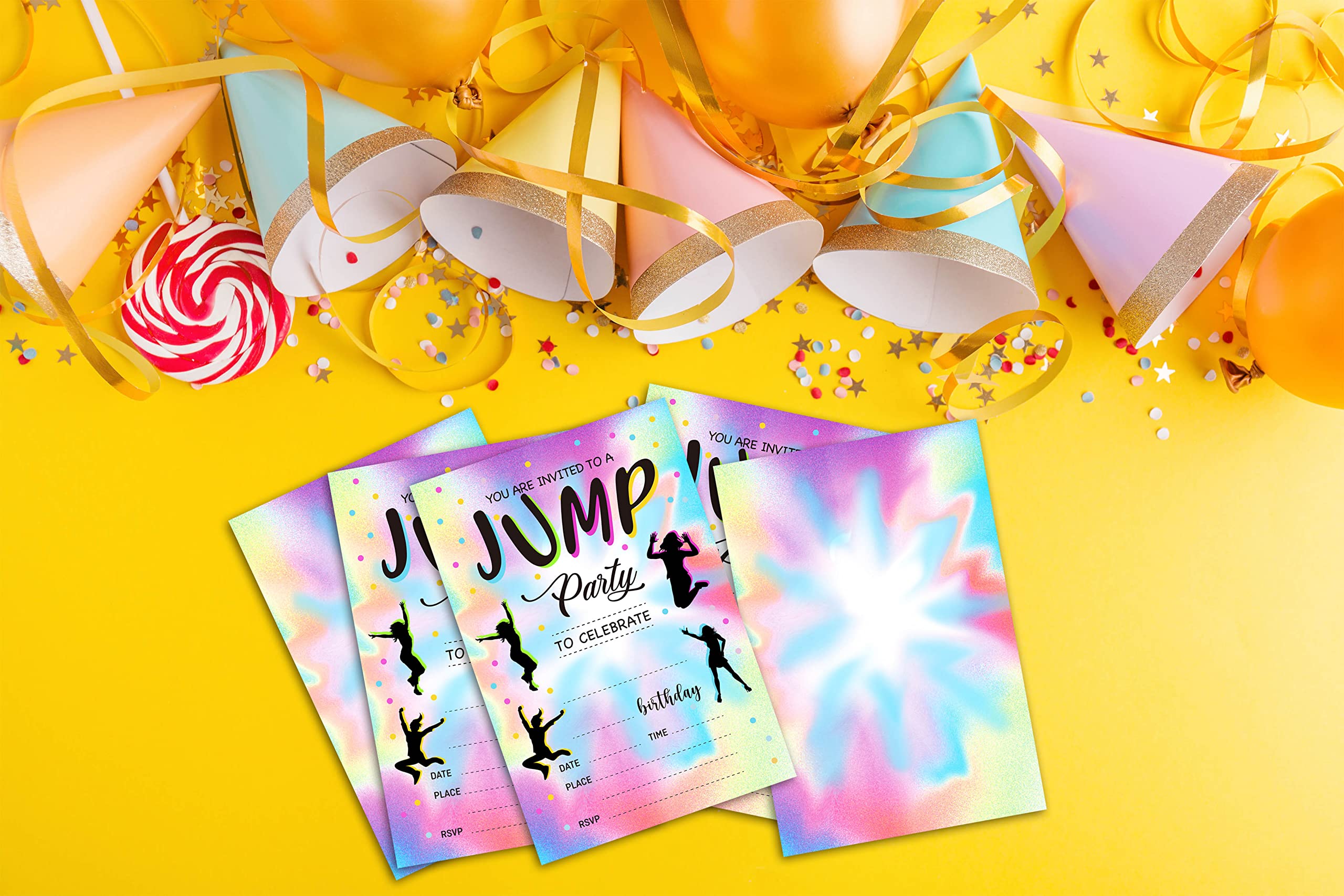 Disfuco Trampoline Jump Birthday Party Invitations - Trampoline Bounce Party Supplies - Fill in The Blank Birthday Party Invites - 20 Invitation Cards With 20 Envelopes (B1)