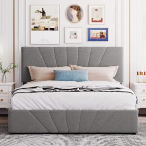 CITYLIGHT Upholstered Queen Platform Bed Frame with Storage, Queen Size Bed with Gas Lift Up Storage, Wooden Queen Storage Bed with Tufted Headboard and Hydraulic Storage System,Grey