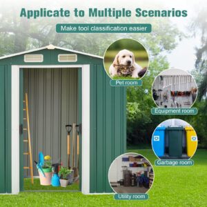 Steel Garden Storage Shed 6' x 4' - Utility Tool House with Vents Garden Storage House Metal Shed for Patio (Green)