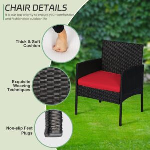 Tappio 4 Piece Patio Conversation Wicker Furniture Set, Outdoor PE Rattan Chair Wicker Sofa Sectional Furniture Set, Porch Furniture Set for Garden Yard Porch