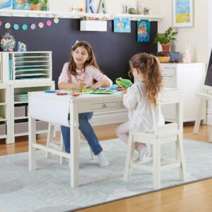 Martha Stewart Crafting Kids' Stools Set of 2 - Creamy White: Wooden Chairs for Kids Activity Table with 15-Inch Seat Height, 2 Matching Anti-Tip Chairs for Kids 3 and Up