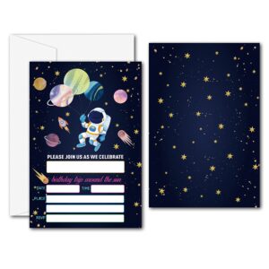 disfuco outer space birthday party invitations - galaxy space party supplies - fill in the blank birthday party invites - 20 invitation cards with 20 envelopes (b10)