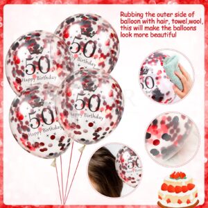 50th Latex Birthday Balloons, 16Pcs Red Black Happy 50th Birthday Balloons, Red Black 50th Birthday Party Decorations Balloons for Women Men 50th Birthday, Anniversary Decor