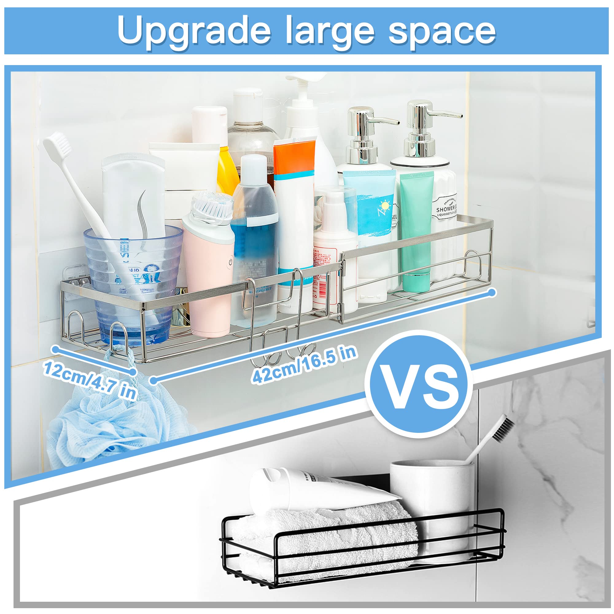 ETECHMART Corner Shower Caddy, 0°- 330°Rotation Adhesive Shower Shelves Organizer for Bathroom, SUS304 Rustproof Floating Storage Rack for Inside with Hooks, No Drilling - 2 Pack/Sliver