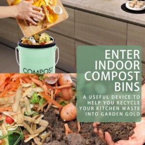 Vipush Kitchen Countertop Compost Bin with lid – Small, Includes Inner Compost Bucket Liner & Charcoal Filter, Green