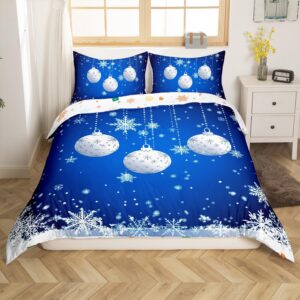 erosebridal merry christmas duvet cover queen size,blue christmas ornaments bedding set xmas snowflake comforter cover for boys girls glitter stars bed sets new year christmas decorations