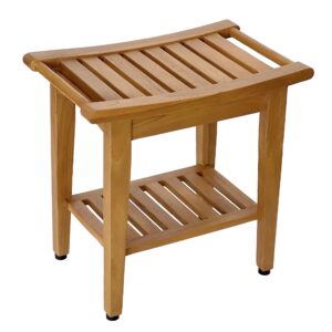 Spateak Kasa Solid Teak Indoor Outdoor Shower/Bath/Spa Stool Bench with Bottom Shelf, Fully Assembled, DB-916