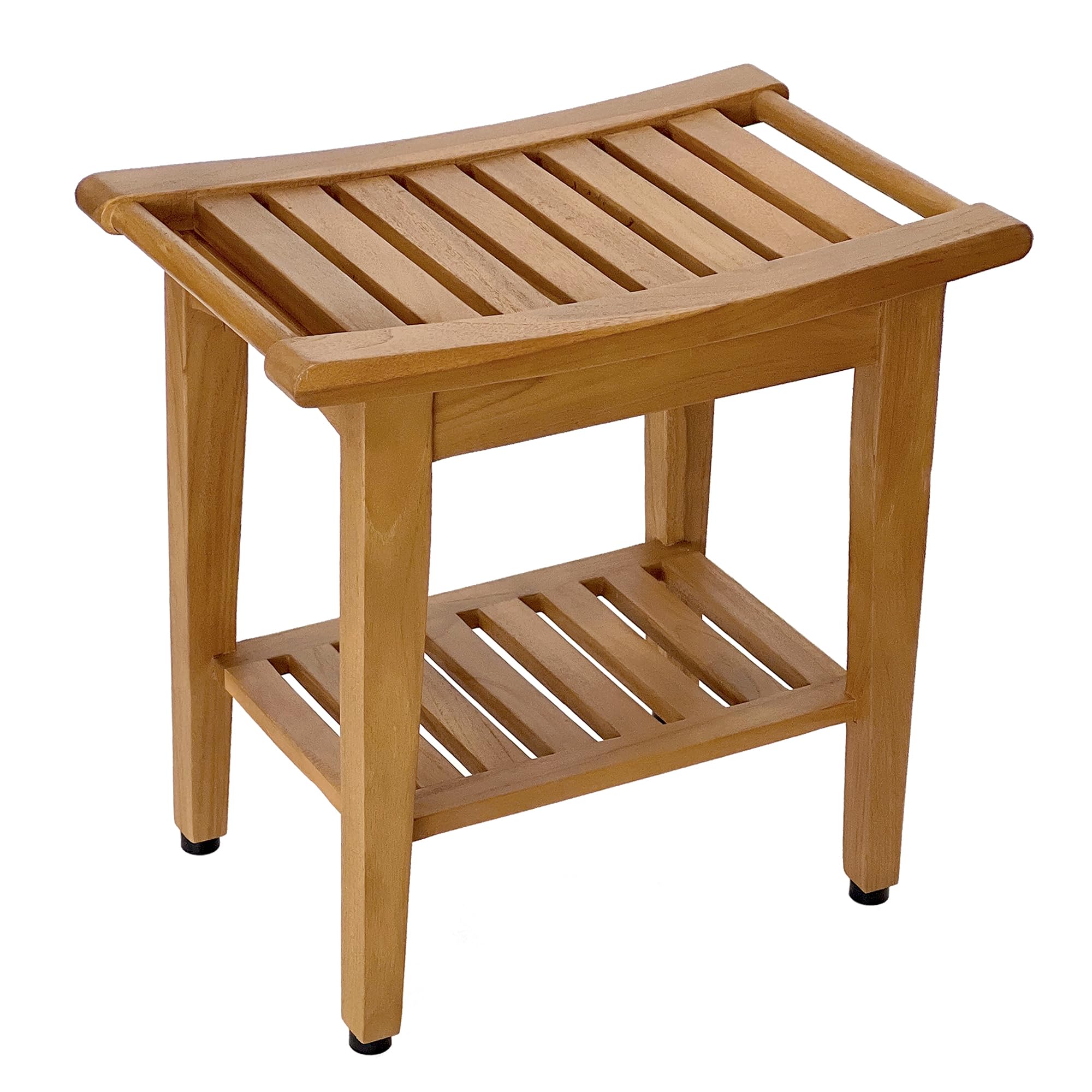 Spateak Kasa Solid Teak Indoor Outdoor Shower/Bath/Spa Stool Bench with Bottom Shelf, Fully Assembled, DB-916