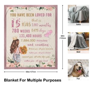 Peliny Chrid Quinceanera Gifts Blanket - 15 Year Old Girl Gifts for Birthday - 15th Birthday Gifts for Teen Girls Throws 60"X50" - 15th Birthday Decorations for Girls - 15 Year Old Girl Gift Ideas