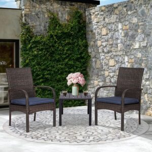 SAILARY 3-Piece Patio Bistro Set, Outdoor Garden Furniture Set: Square Metaltop Table & 2 Garden Wicker Chairs