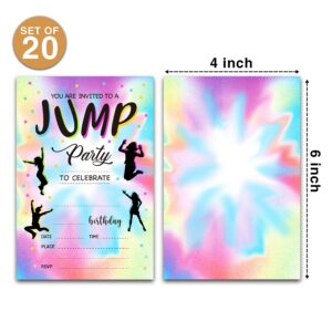 Disfuco Trampoline Jump Birthday Party Invitations - Trampoline Bounce Party Supplies - Fill in The Blank Birthday Party Invites - 20 Invitation Cards With 20 Envelopes (B1)