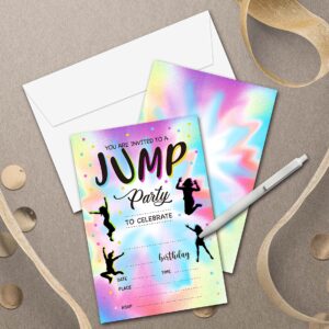 Disfuco Trampoline Jump Birthday Party Invitations - Trampoline Bounce Party Supplies - Fill in The Blank Birthday Party Invites - 20 Invitation Cards With 20 Envelopes (B1)