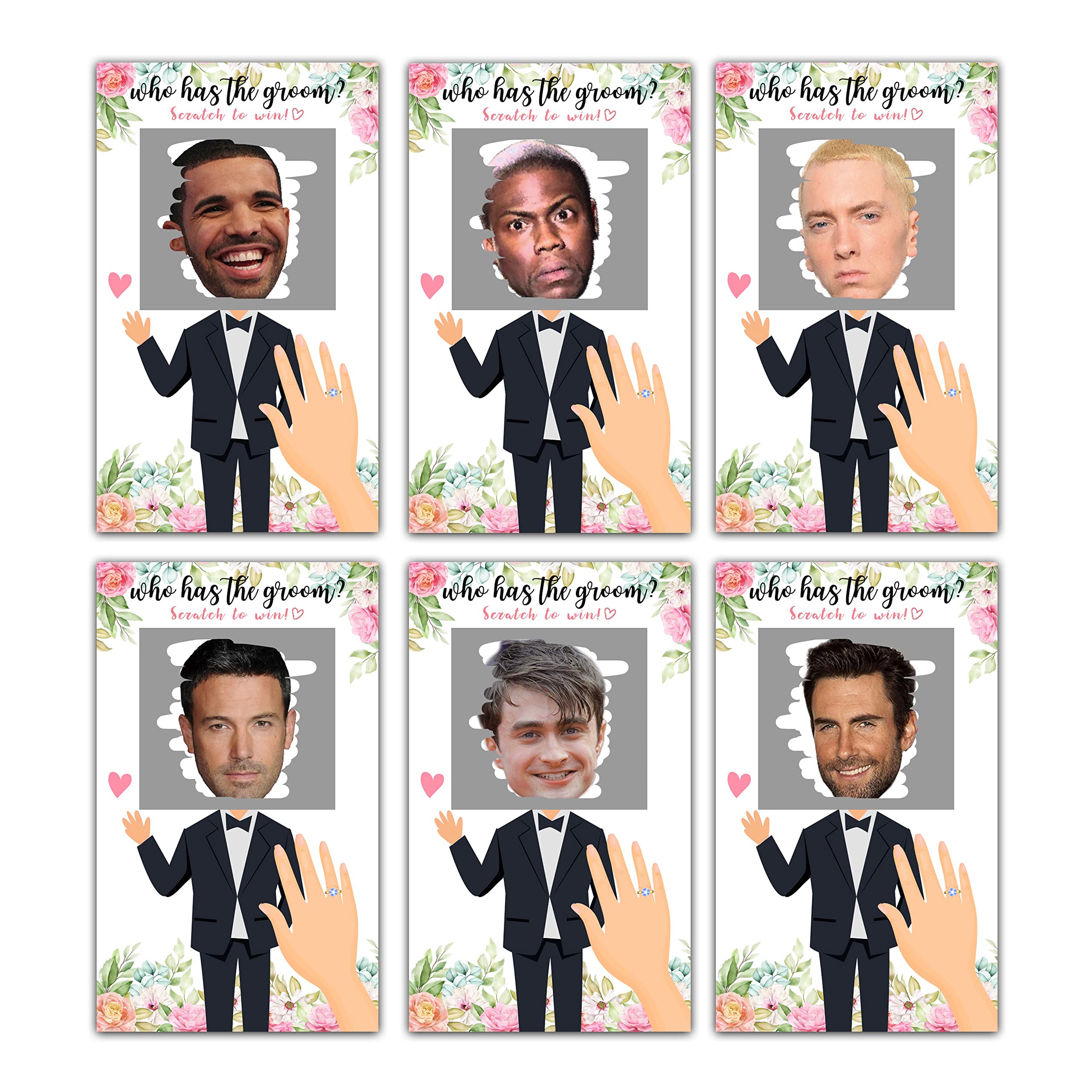 Eyouyeqi Bridal Shower Games - Who Has The Groom Scratch Off Celebrity Cards - Elegant Floral Bachelorette Party Game Favor Decor- Wedding/Engagement Party Ideas Activities - 36 Mini Size Cards(05)