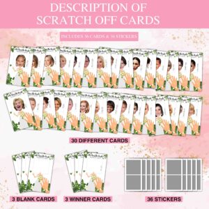 Bridal Shower Games - Who Has The Groom Scratch Off Celebrity Cards - Elegant Greenery Floral Bachelorette Party Game Favor Decor- Wedding/Engagement Party Ideas Activities - 36 Mini Size Cards(04)