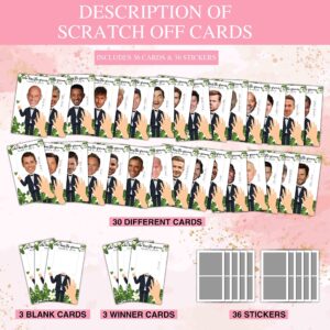 Bridal Shower Games - Who Has The Groom Scratch Off Celebrity Cards - Elegant Greenery Floral Bachelorette Party Game Favor Decor- Wedding / Engagement Party Ideas Activities - 36 Mini Size Cards(04)