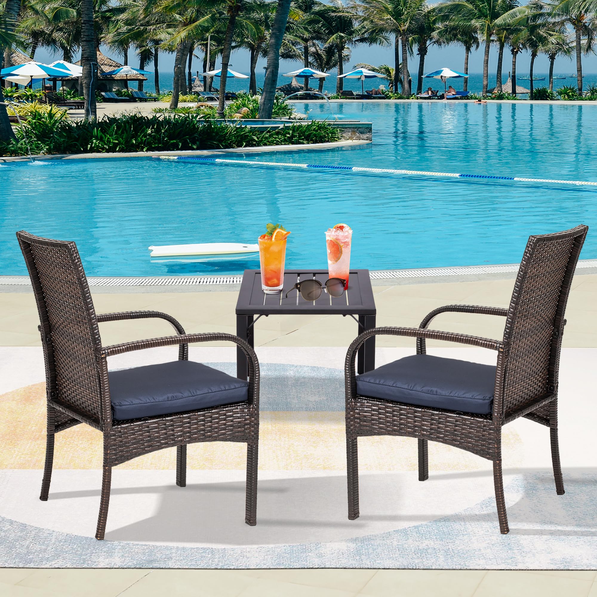 SAILARY 3-Piece Patio Bistro Set, Outdoor Garden Furniture Set: Square Metaltop Table & 2 Garden Wicker Chairs