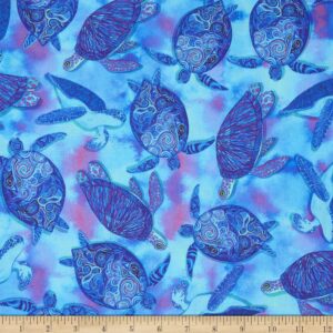 timeless treasures digital prismatic moonlit glow turtles turq, fabric by the yard