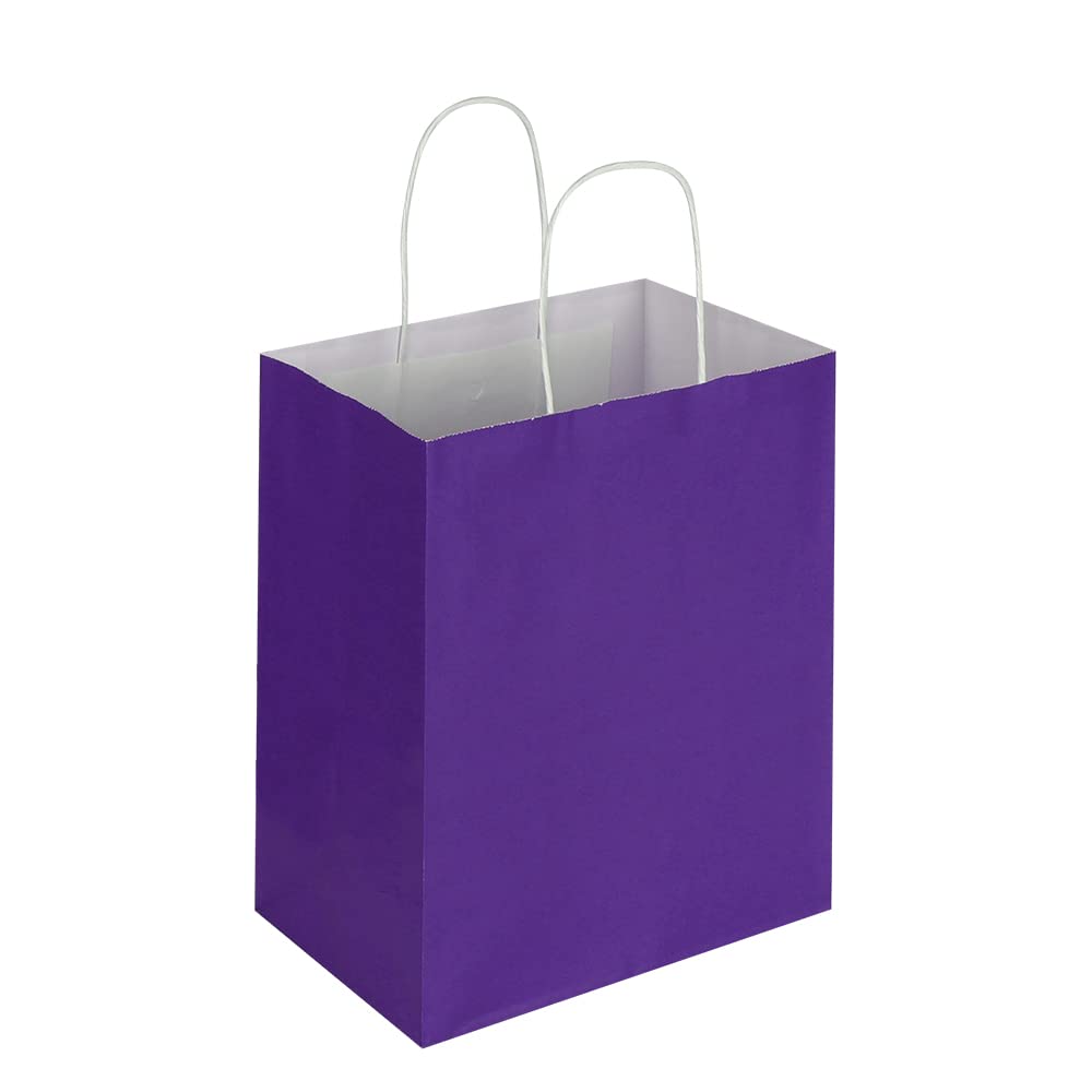 Oikss 50 Pack 8x4.75x10 inch Medium Paper Bags with Handles Bulk, Kraft Bags Birthday Wedding Party Favors Grocery Retail Shopping Takeouts Business Goody Craft Gift Bags Sacks (Purple 50PCS Count)