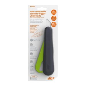 Slice 10563 Auto-Retractable Squeeze-Trigger Utility Knife, Safer Choice, Never Rusts, Lasts 11x Longer Than Metal, Finger Friendly Ceramic Blade, 6 Pack