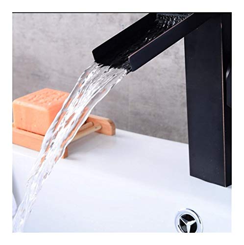 Kitchen Faucet Square Black Oil Basin Faucets Waterfall Bathroom Faucet Single Handle Basin Mixer Tap Bath Faucet Brass Sink Water Crane Tap (Color : Black oil brushed)