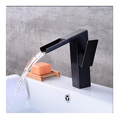 Kitchen Faucet Square Black Oil Basin Faucets Waterfall Bathroom Faucet Single Handle Basin Mixer Tap Bath Faucet Brass Sink Water Crane Tap (Color : Black oil brushed)