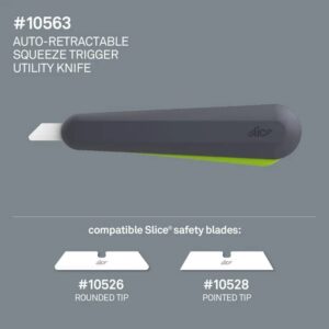 Slice 10563 Auto-Retractable Squeeze-Trigger Utility Knife, Safer Choice, Never Rusts, Lasts 11x Longer Than Metal, Finger Friendly Ceramic Blade, 6 Pack