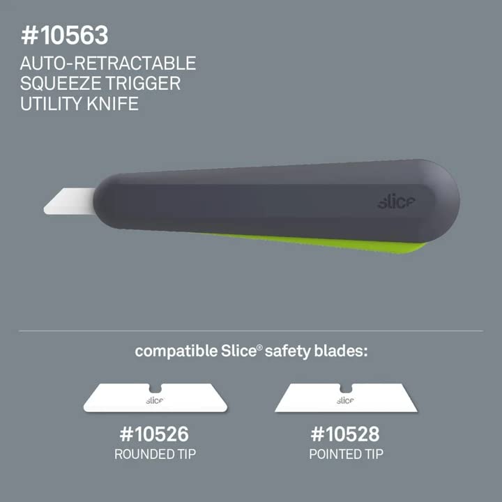 Slice 10563 Auto-Retractable Squeeze-Trigger Utility Knife, Safer Choice, Never Rusts, Lasts 11x Longer Than Metal, Finger Friendly Ceramic Blade, 6 Pack