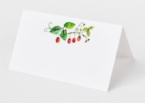 place cards with strawberries on the vine for weddings, showers, and dinner parties. table tent style, scored for easy folding. (50)