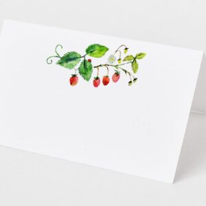 Place Cards with Strawberries on the Vine for Weddings, Showers, and Dinner Parties. Table Tent Style, Scored for Easy Folding. (50)