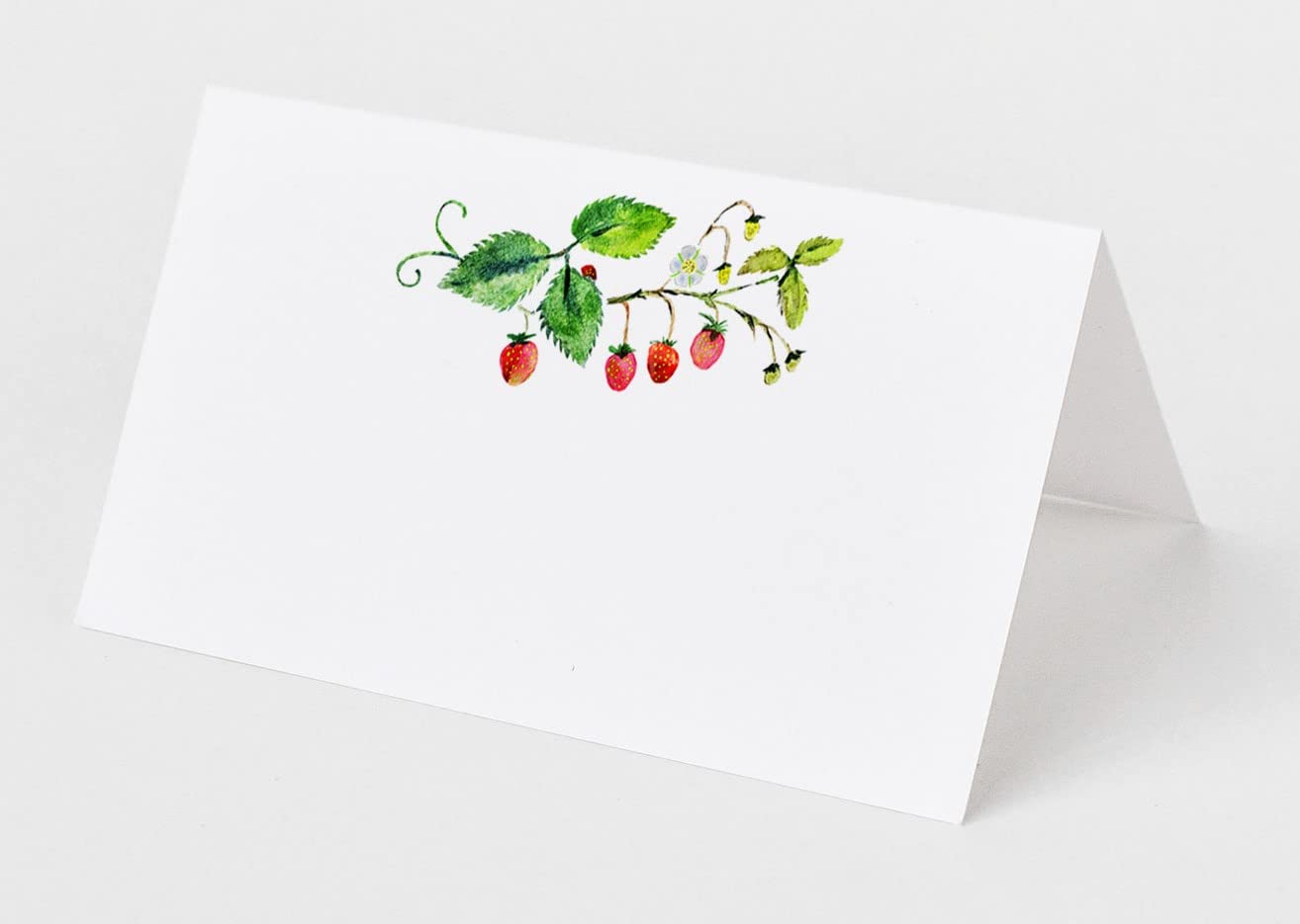 Place Cards with Strawberries on the Vine for Weddings, Showers, and Dinner Parties. Table Tent Style, Scored for Easy Folding. (50)