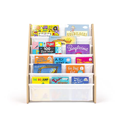 Humble Crew, White/Natural Wood Super Size 6 Tier Kids Book Rack