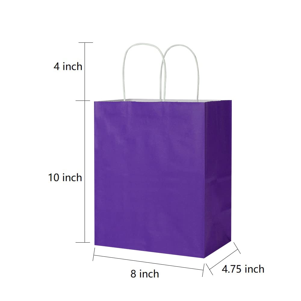 Oikss 50 Pack 8x4.75x10 inch Medium Paper Bags with Handles Bulk, Kraft Bags Birthday Wedding Party Favors Grocery Retail Shopping Takeouts Business Goody Craft Gift Bags Sacks (Purple 50PCS Count)