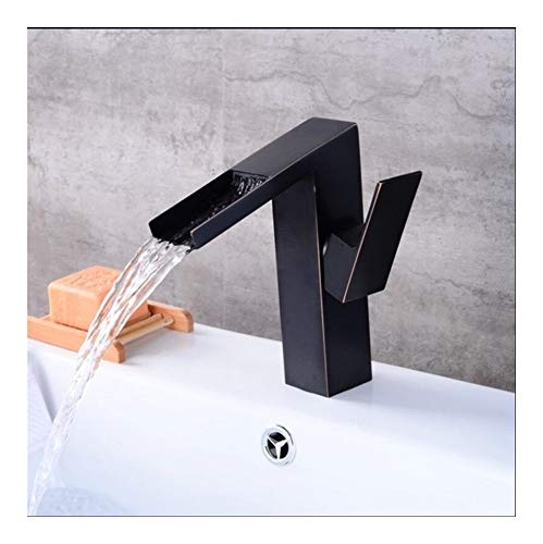 Kitchen Faucet Square Black Oil Basin Faucets Waterfall Bathroom Faucet Single Handle Basin Mixer Tap Bath Faucet Brass Sink Water Crane Tap (Color : Black oil brushed)