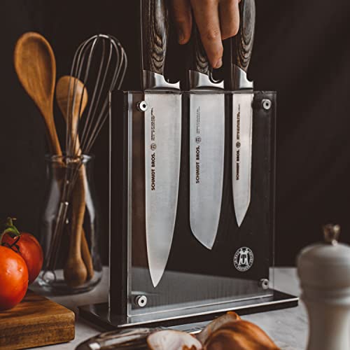 Schmidt Brothers - Black Midtown Magnetic Knife Block, Universal Cutlery Storage For 8-10, Acacia Hardwood and Acrylic Shield