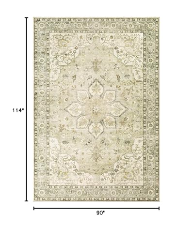 Mark&Day Area Rugs, 8x10 Heiereind Traditional Cream Area Rug, Cream Green Grey Carpet for Living Room, Bedroom or Kitchen (7'6" x 9'6")