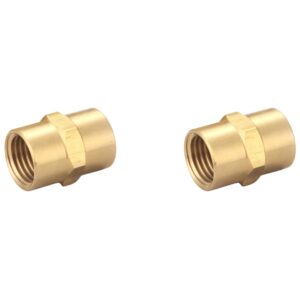 T TANYA HARDWARE Brass Coupling 1/4 Inch NPT Female x 1/4 Inch NPT Female Hex Head Pipe Fitting (Pack of 2), Compressor connector fnpt to fnpt, Air Hose Adapter Brass Fittings