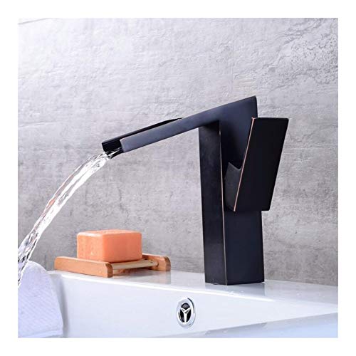 Kitchen Faucet Square Black Oil Basin Faucets Waterfall Bathroom Faucet Single Handle Basin Mixer Tap Bath Faucet Brass Sink Water Crane Tap (Color : Black oil brushed)