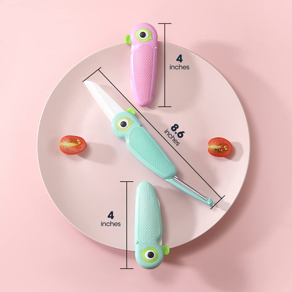 S.ROKE TTAN Portable Ceramic Paring Knife - 2.5 Inches Sharp Blade, Paring Knives, Fruit and Vegetable Knife. Folding Knife, Cutter Peeler 2 in 1, Mini Cute Fruit Knife for Travel, Camping (Pink)