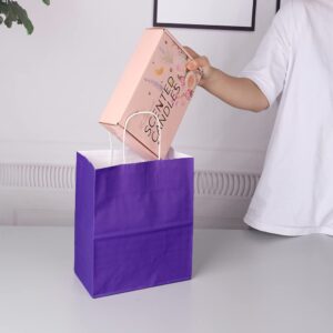 Oikss 50 Pack 8x4.75x10 inch Medium Paper Bags with Handles Bulk, Kraft Bags Birthday Wedding Party Favors Grocery Retail Shopping Takeouts Business Goody Craft Gift Bags Sacks (Purple 50PCS Count)