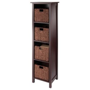 Winsome Wood Milan 5-Pc Storage Shelf with 4 Foldable Woven Baskets - Walnut