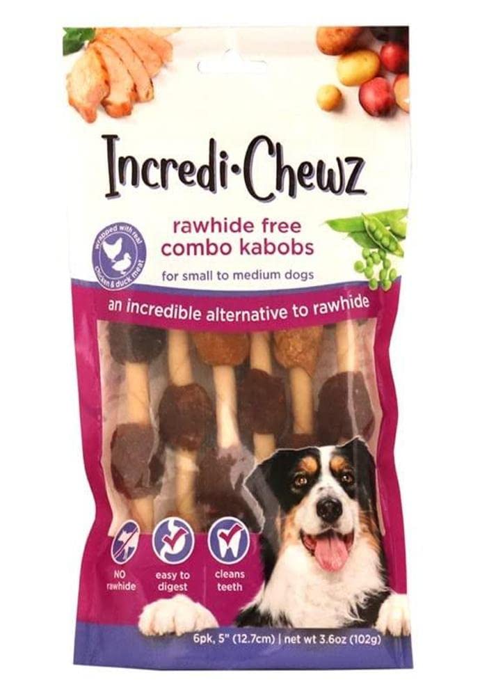 Pet Factory IncrediChewz Rawhide-Free 5" Kabobs Dog Chew Treats w/ Real Chicken & Duck Meat Wrap - 6 Count/1 Pack