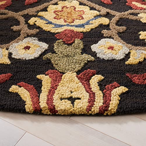 SAFAVIEH Blossom Collection 6' Round Charcoal/Multi BLM402H Handmade Wool Entryway Foyer Living Room Dining Bedroom Area Rug