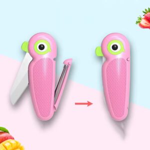 S.ROKE TTAN Portable Ceramic Paring Knife - 2.5 Inches Sharp Blade, Paring Knives, Fruit and Vegetable Knife. Folding Knife, Cutter Peeler 2 in 1, Mini Cute Fruit Knife for Travel, Camping (Pink)