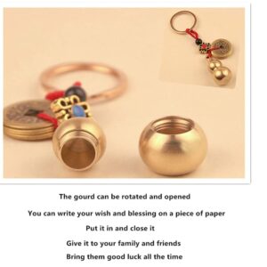 3 Pieces Gourd Brass Keychains,Feng Shui Luck Coins with Brass Calabash Wu Lou Key Ring for Good Luck , Wealth Success & Longevity , Blessing Paper in it, Gold, 2x2x4 inches