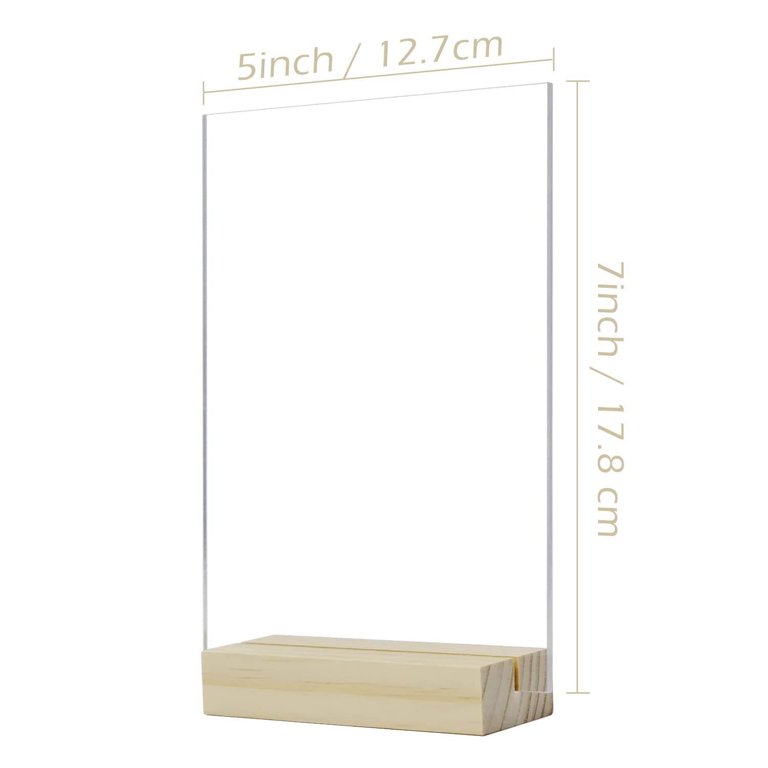 JINMURY 5x7 Inch Clear Acrylic Sign with Wood Base-10 Pack Blank Clear 5x7 Acrylic Sheets and Wood Stand, DIY Blank Acrylic Sign for Acrylic Table Numbers Wedding Table Signs