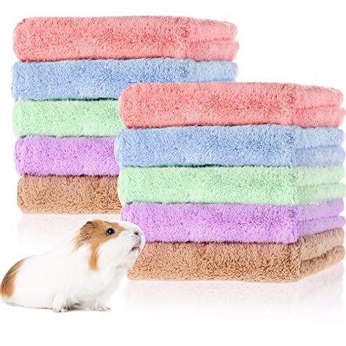 10 Pieces Guinea Pigs Blankets Hamster Fleece Cage Liners Soft Guinea Pig Accessories Small Animal Pet Blanket Sleep Bedding Mats Pet Supplies for Dog Puppy Cat (Mixed Colors, 11.8 x 11.8 Inch)