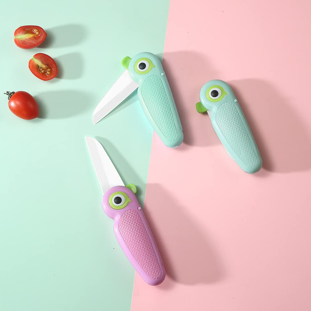 S.ROKE TTAN Portable Ceramic Paring Knife - 2.5 Inches Sharp Blade, Paring Knives, Fruit and Vegetable Knife. Folding Knife, Cutter Peeler 2 in 1, Mini Cute Fruit Knife for Travel, Camping (Pink)