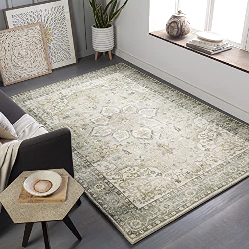 Mark&Day Area Rugs, 8x10 Heiereind Traditional Cream Area Rug, Cream Green Grey Carpet for Living Room, Bedroom or Kitchen (7'6" x 9'6")