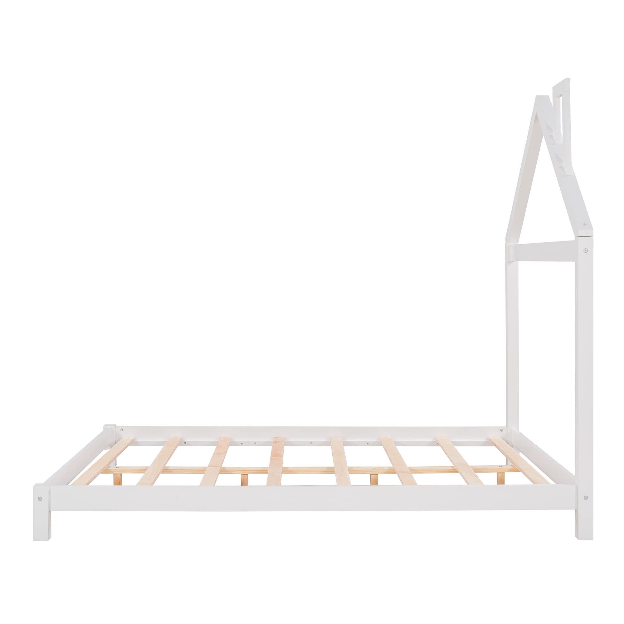 Full Size House Platform Bed Frame Mattress Foundation with Headboard/No Box Spring Needed/Easy Assembly, White