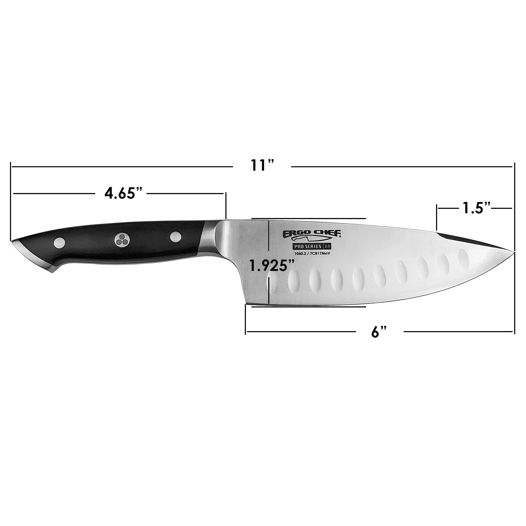 Ergo Chef 6-In Chef’s Knife Pro Series 2.0 Forged High Carbon 7Cr17Mov Stainless Steel – Ergonomic Black Pakkawood Handle